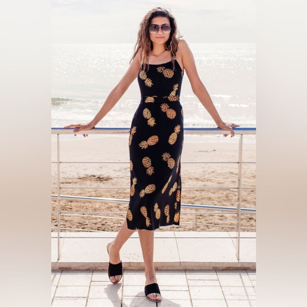 Sugarhill Brighton 70s Elva Midi Slip Dress in Handcrafted Pineapple Batik XS